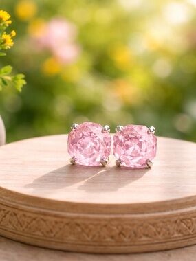 New Rose Cut Pale Pink Morganite Earrings Sterling Silver Studs | May Birthstone